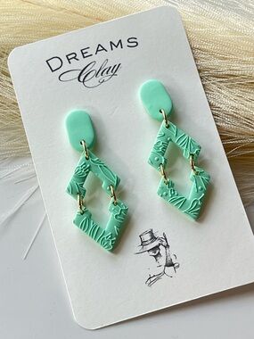 Mint Green Floral Diamond Drop Earrings